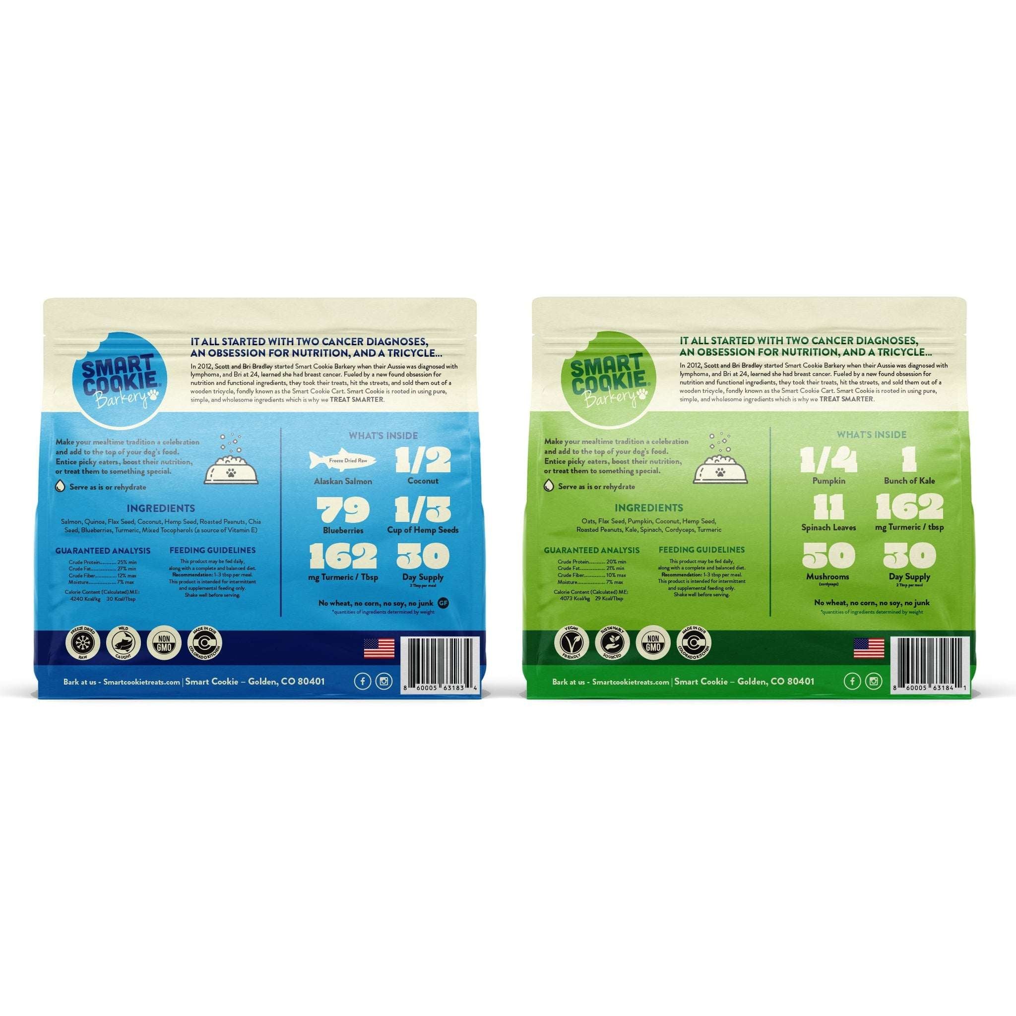 Smart Cookie Veggie and Superfood Dog Food Topper 2 Bag Variety Pack Back